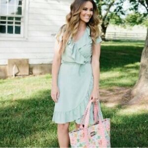 Matilda Jane Light As Air Green Ruffled Wrap Dress Sz S